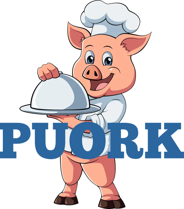 Il maialino cuoco di Puork con un vassoio coperto